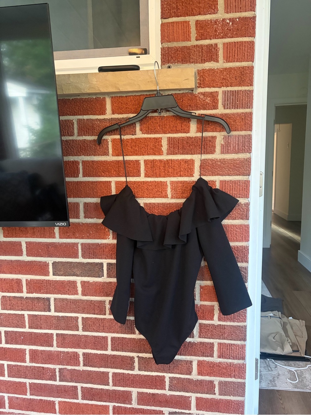 Zara Black Off-Shoulder Ruffle One-Piece Bodysuit